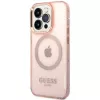 Guess Gold Outline Translucent MagSafe Case für iPhone 14 Pro Max 6,7 inch Pink Hartschale