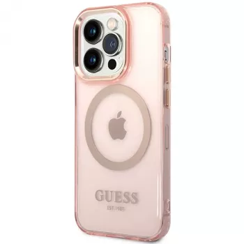 Guess Gold Outline Translucent MagSafe Case für iPhone 14 Pro Max 6,7 inch Pink Hartschale