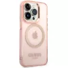 Guess Gold Outline Translucent MagSafe Case für iPhone 14 Pro Max 6,7 inch Pink Hartschale