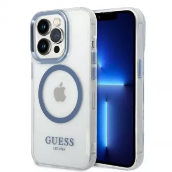 Guess Metal Outline MagSafe Hard Case für Apple iPhone 14 Pro Max 6,7 inch - Blau