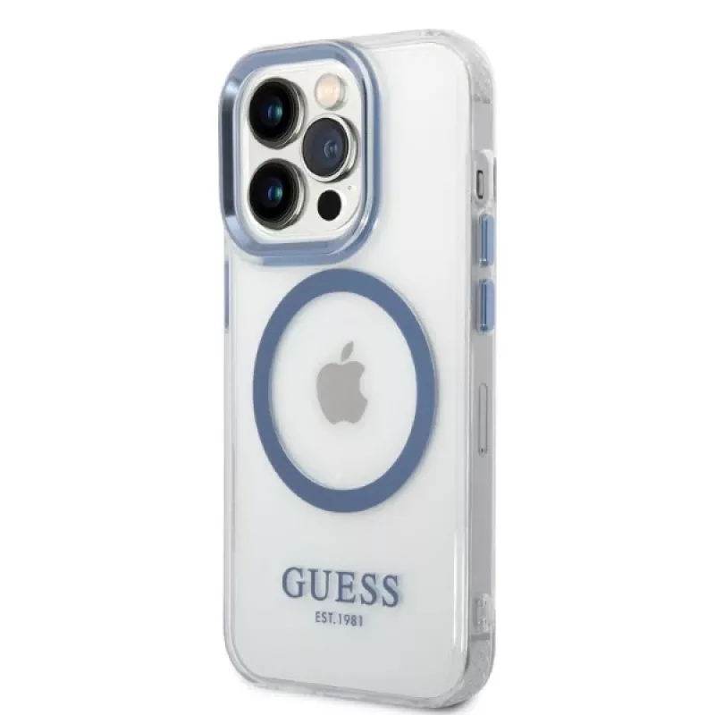 Guess Metal Outline MagSafe Hard Case für Apple iPhone 14 Pro Max 6,7 inch - Blau