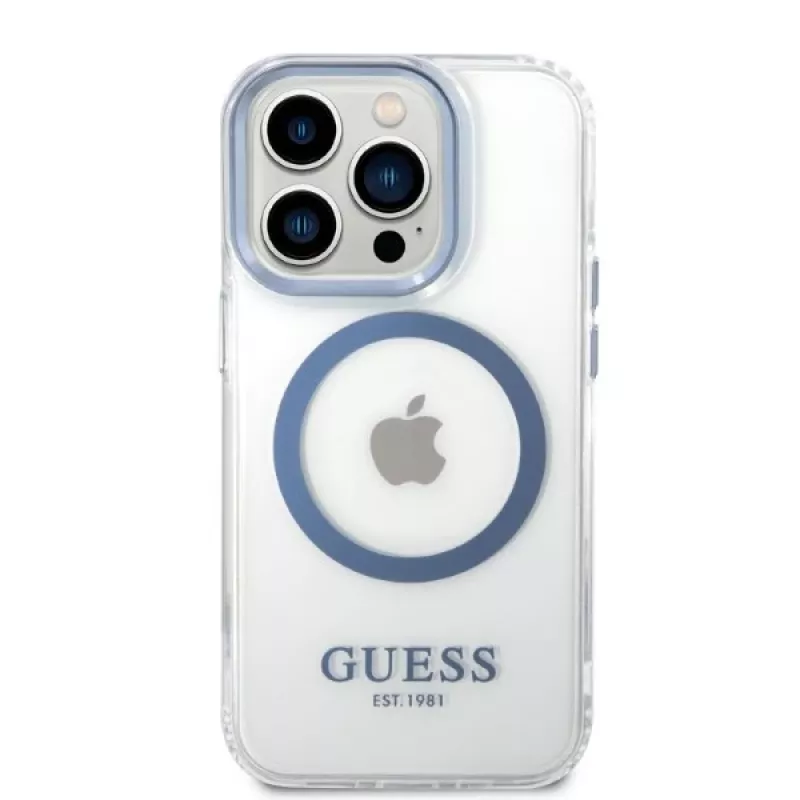 Guess Metal Outline MagSafe Hard Case für Apple iPhone 14 Pro Max 6,7 inch - Blau