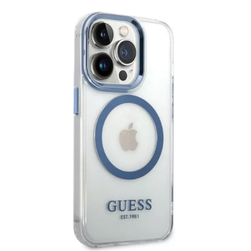 Guess Metal Outline MagSafe Hard Case für Apple iPhone 14 Pro Max 6,7 inch - Blau