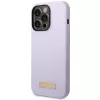 Guess GUHMP14LSBPLU Silikon-Hardcase mit Logo-Platte für Apple iPhone 14 Pro 6,1 inch - Lila, MagSafe-kompatibel