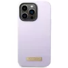 Guess GUHMP14LSBPLU Silikon-Hardcase mit Logo-Platte für Apple iPhone 14 Pro 6,1 inch - Lila, MagSafe-kompatibel