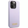 Guess GUHMP14LSBPLU Silikon-Hardcase mit Logo-Platte für Apple iPhone 14 Pro 6,1 inch - Lila, MagSafe-kompatibel