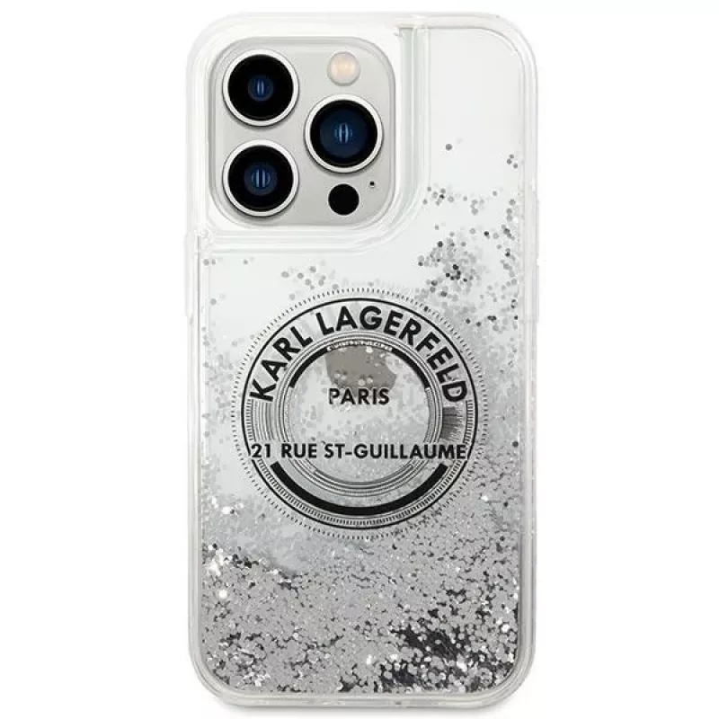 Karl Lagerfeld iPhone 14 Pro 6,1 inch Hardcase Liquid Glitter RSG Silver