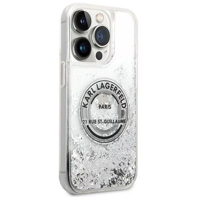 Karl Lagerfeld iPhone 14 Pro 6,1 inch Hardcase Liquid Glitter RSG Silver