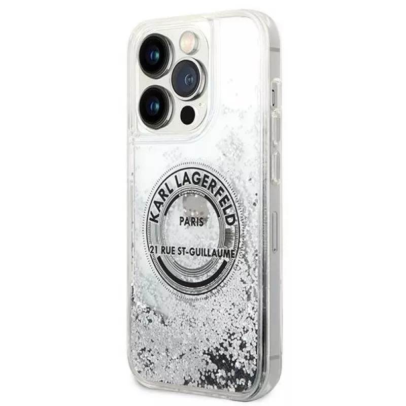 Karl Lagerfeld KLHCP14XLCRSGRS Liquid Glitter Hard Case für Apple iPhone 14 Pro Max 6,7 inch Silber