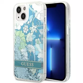 Guess GUHCP14SLFLSN Flower Liquid Glitter Hard Case für Apple iPhone 13 / 14 / 15 6,1 inch - Grün