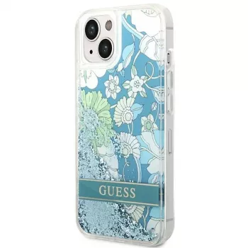 Guess GUHCP14SLFLSN Flower Liquid Glitter Hard Case für Apple iPhone 13 / 14 / 15 6,1 inch - Grün