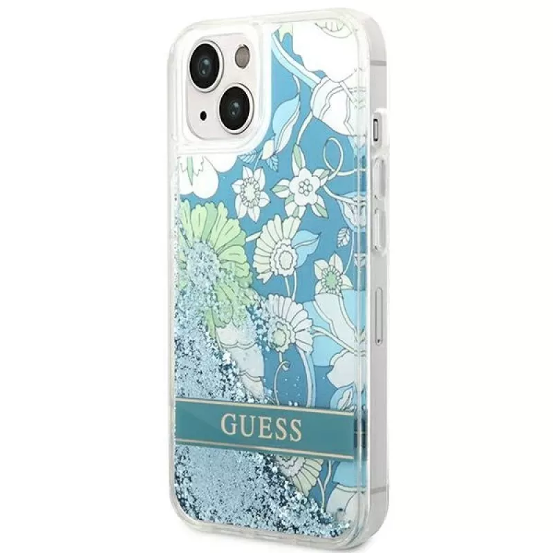 Guess GUHCP14SLFLSN Flower Liquid Glitter Hard Case für Apple iPhone 13 / 14 / 15 6,1 inch - Grün
