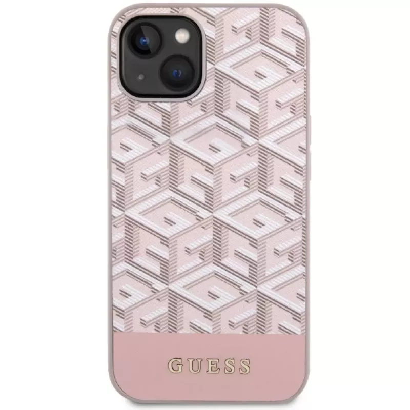 GUESS iPhone 13/14/15 Pink Hardcase GCube Stripes MagSafe