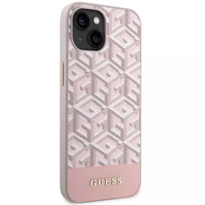 GUESS iPhone 13/14/15 Pink Hardcase GCube Stripes MagSafe