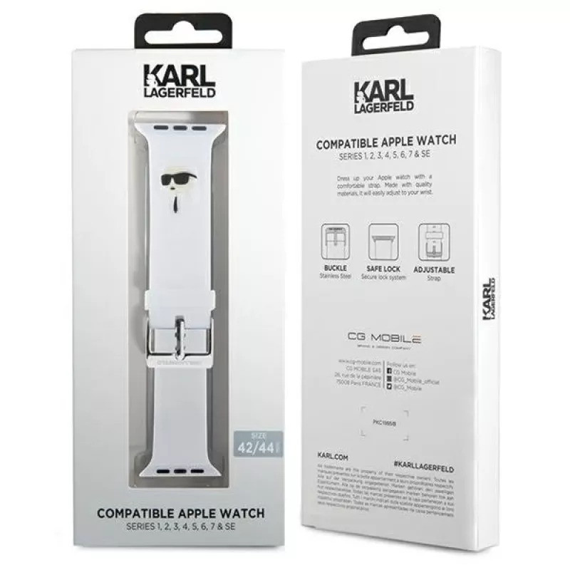 Karl Lagerfeld 3D Rubber Karl Head Apple Watch Armband 42/44/45/49mm Weiß