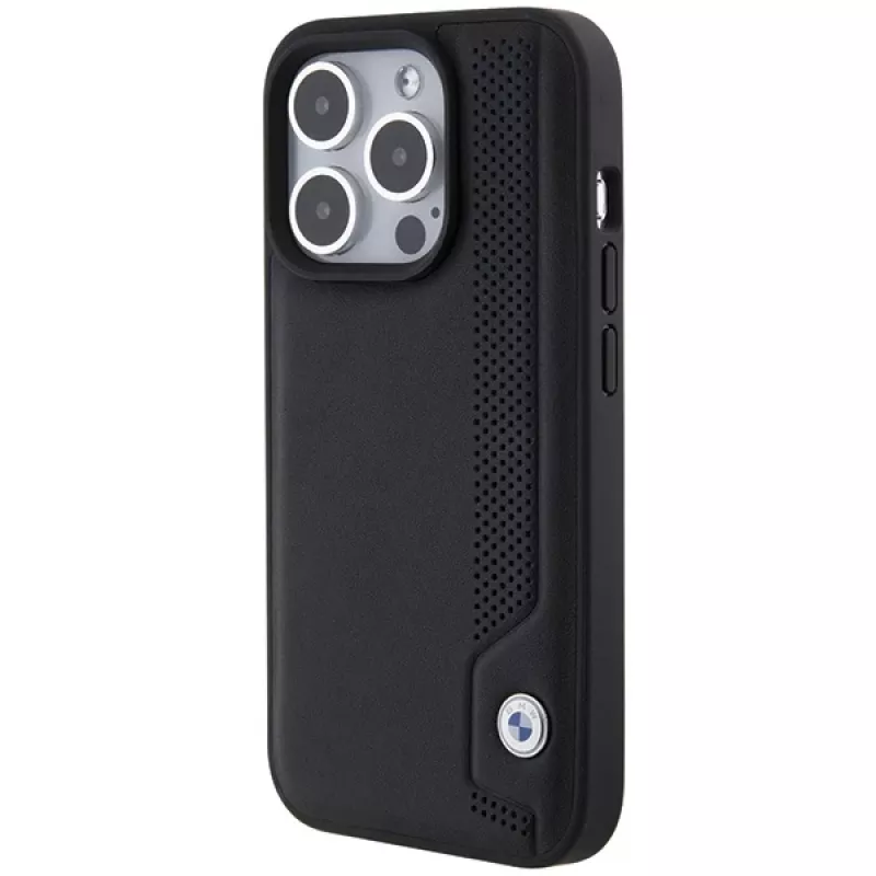 BMW BMHCP15X22RBDK Hardcase Leder Blue Dots für iPhone 15 Pro Max 6,7 Zoll Schwarz