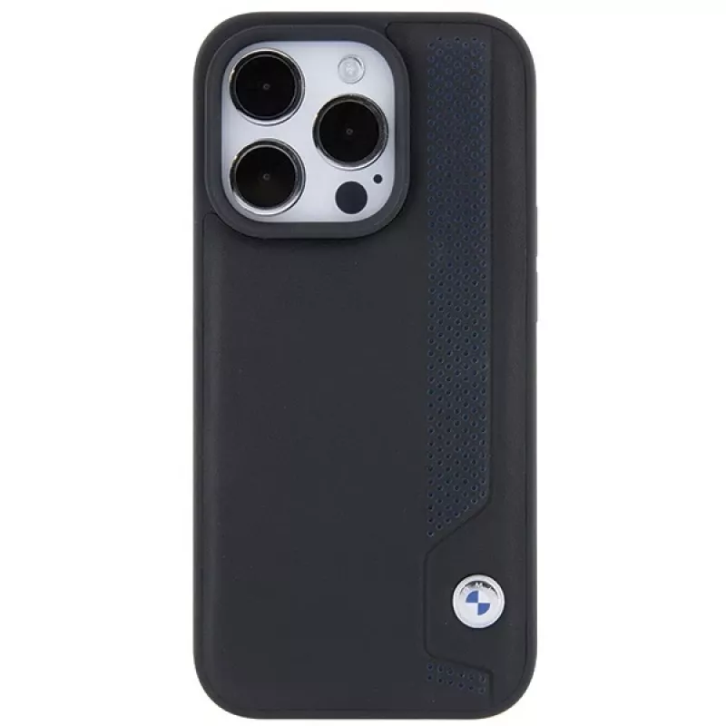 BMW BMHCP15X22RBDK Hardcase Leder Blue Dots für iPhone 15 Pro Max 6,7 Zoll Schwarz