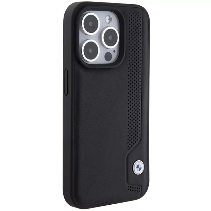 BMW BMHCP15X22RBDK Hardcase Leder Blue Dots für iPhone 15 Pro Max 6,7 Zoll Schwarz