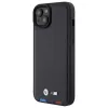 BMW M Collection Leather Stamp Back Cover für iPhone 15 Plus / 14 Plus 6,7 inch - Black Tricolor