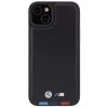 BMW M Collection Leather Stamp Back Cover für iPhone 15 Plus / 14 Plus 6,7 inch - Black Tricolor