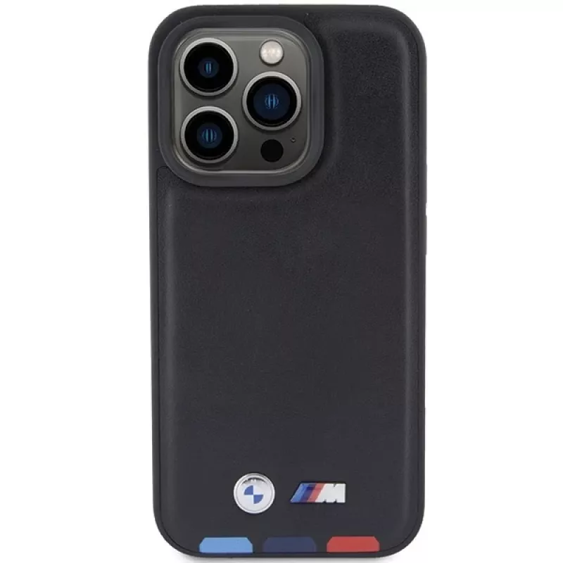 BMW Leather Stamp Tricolor Case für iPhone 15 Pro 6,1 inch Schwarz