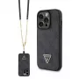 GUESS PU 4G Strass Triangle Metal Case + Strap für iPhone 15 Pro Schwarz