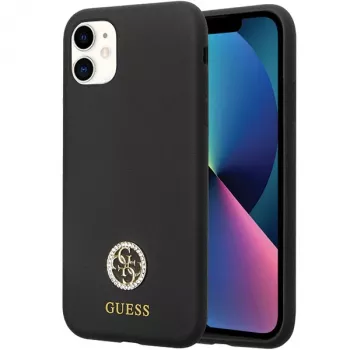 Guess GUHCN614DGPK Hardcase Silicone Logo Strass 4G Back Cover für Apple iPhone 11 / Xr 6,1 Zoll Schwarz