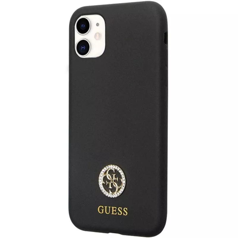 Guess GUHCN614DGPK Hardcase Silicone Logo Strass 4G Back Cover für Apple iPhone 11 / Xr 6,1 Zoll Schwarz