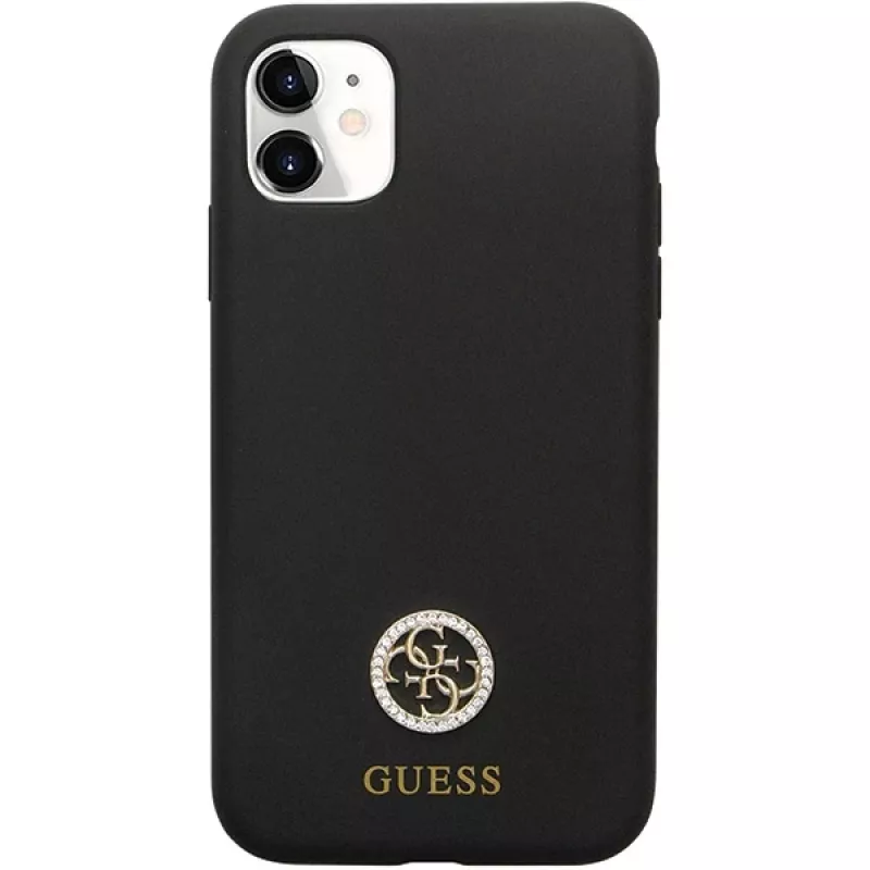 Guess GUHCN614DGPK Hardcase Silicone Logo Strass 4G Back Cover für Apple iPhone 11 / Xr 6,1 Zoll Schwarz
