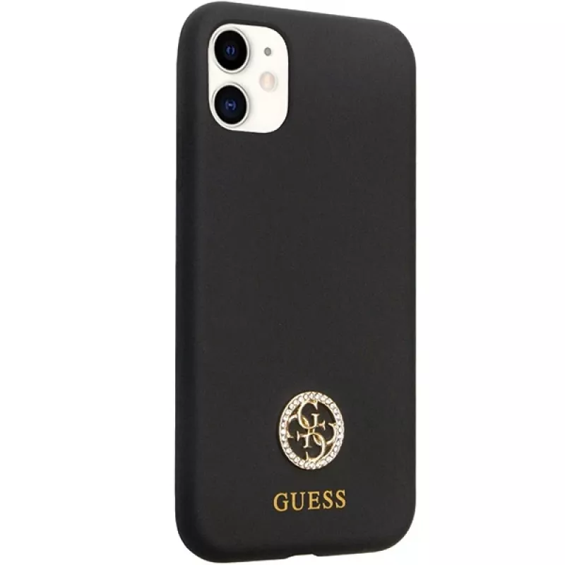 Guess GUHCN614DGPK Hardcase Silicone Logo Strass 4G Back Cover für Apple iPhone 11 / Xr 6,1 Zoll Schwarz
