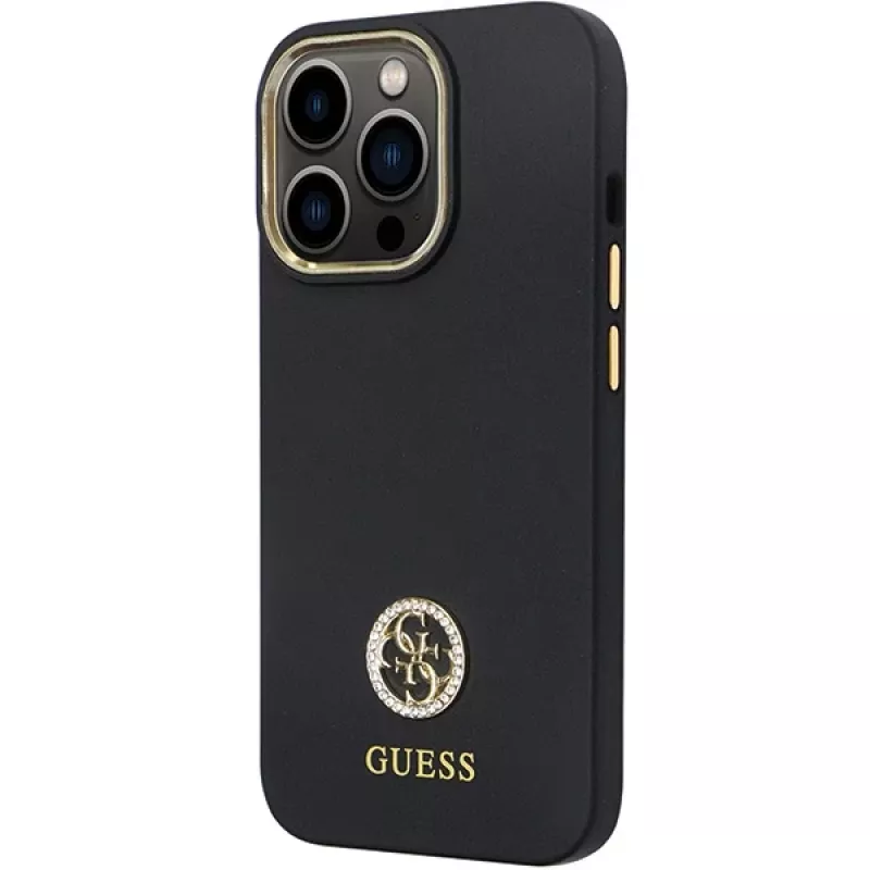 Guess GUHCP13LM4DGPK iPhone 13 Pro / 13 Hardcase Silicone Logo Strass 4G Black
