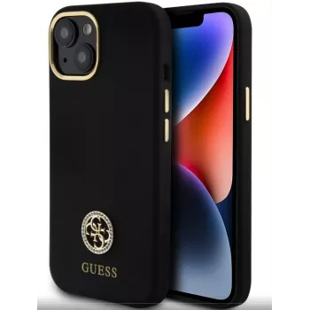 Guess GUHCP15SM4DGPK iPhone 15/14/13 6,1 inch Schwarze Silikon-Hülle mit Logo und Strass 4G