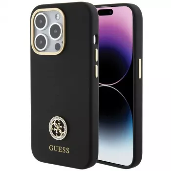 Guess GUHCP15XM4DGPK Hardcase Silicone Logo Strass 4G Back Cover für Apple iPhone 15 Pro Max 6,7 Zoll Schwarz