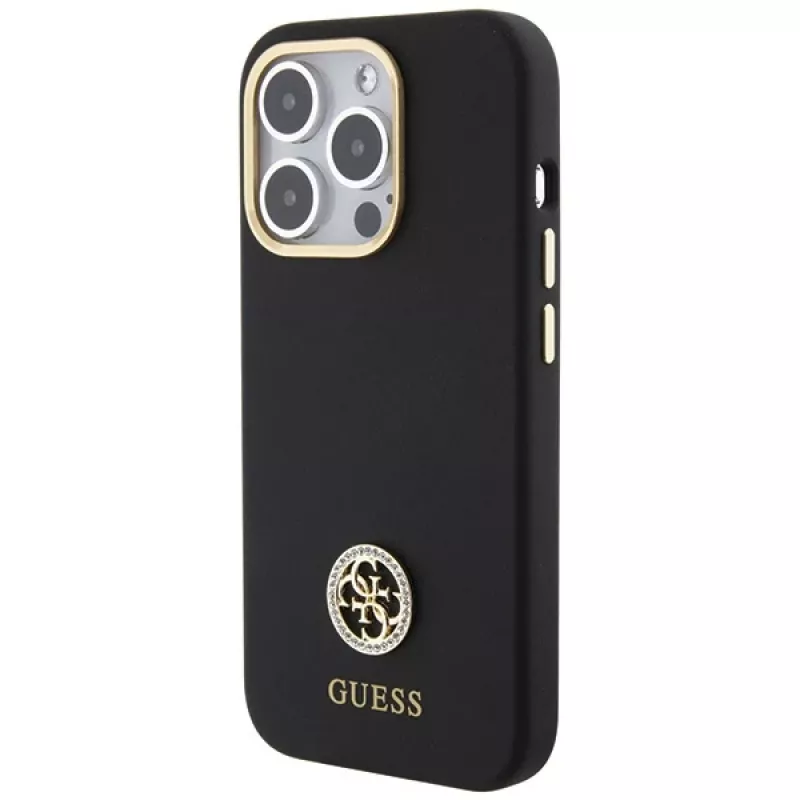 Guess GUHCP15XM4DGPK Hardcase Silicone Logo Strass 4G Back Cover für Apple iPhone 15 Pro Max 6,7 Zoll Schwarz
