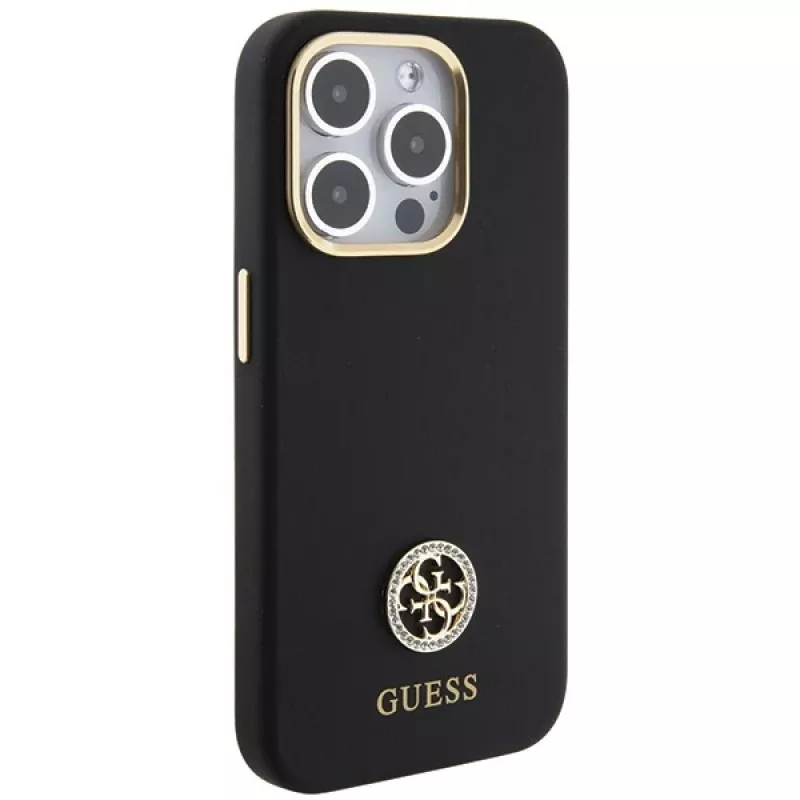 Guess GUHCP15XM4DGPK Hardcase Silicone Logo Strass 4G Back Cover für Apple iPhone 15 Pro Max 6,7 Zoll Schwarz