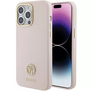 Guess GUHCP15XM4DGPP iPhone 15 Pro Max 6,7 inch Pink Silicone Hardcase mit Strass Logo 4G