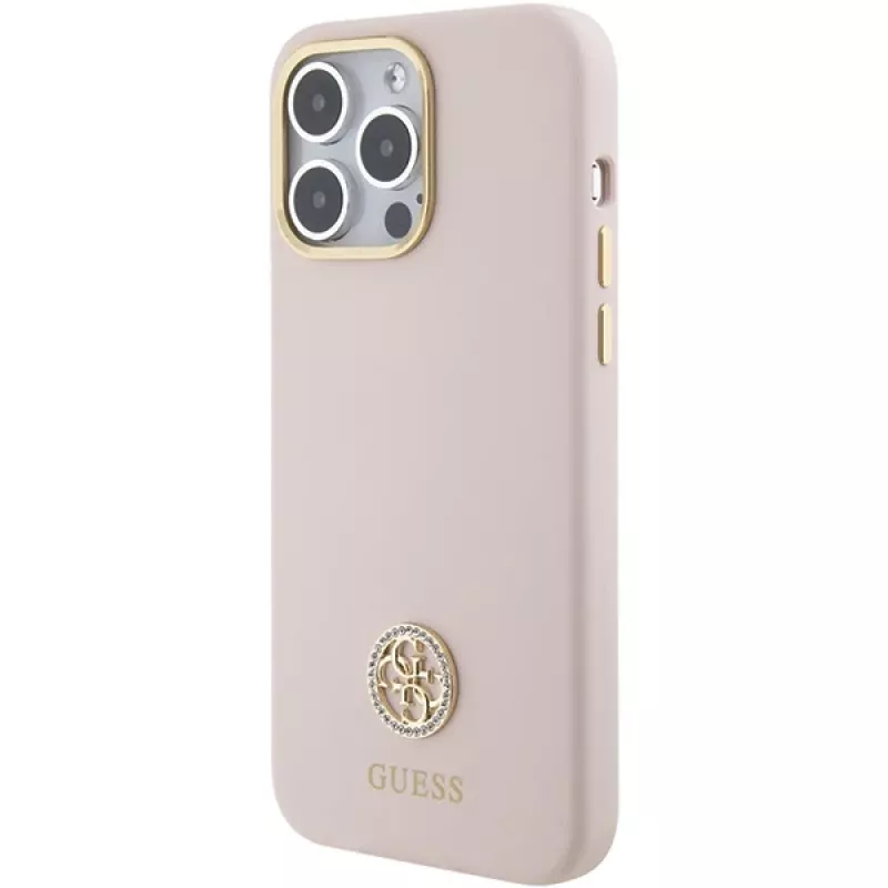 Guess GUHCP15XM4DGPP iPhone 15 Pro Max 6,7 inch Pink Silicone Hardcase mit Strass Logo 4G