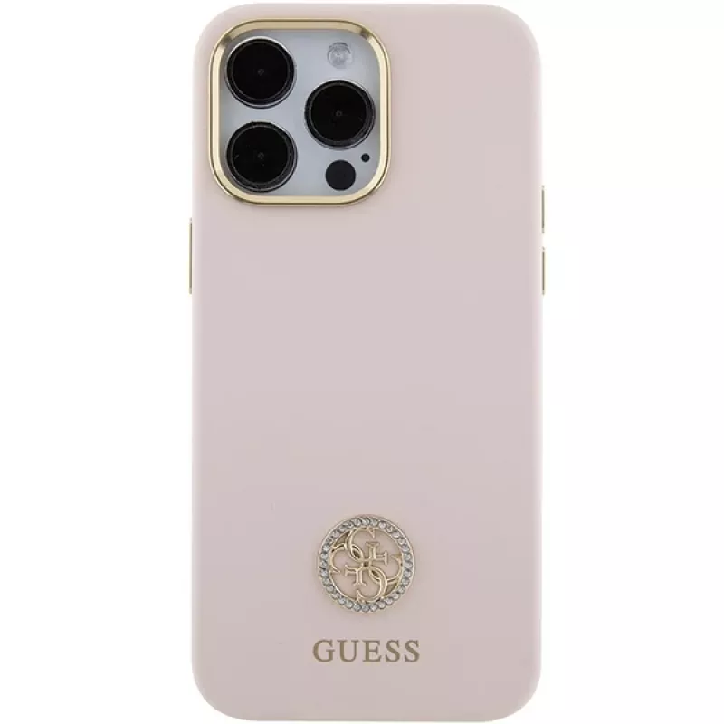 Guess GUHCP15XM4DGPP iPhone 15 Pro Max 6,7 inch Pink Silicone Hardcase mit Strass Logo 4G