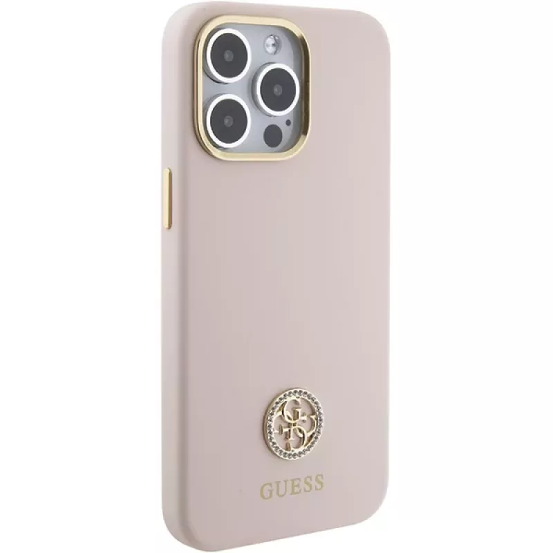 Guess GUHCP15XM4DGPP iPhone 15 Pro Max 6,7 inch Pink Silicone Hardcase mit Strass Logo 4G