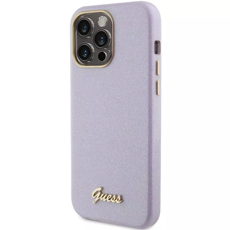 Guess GUHCP15LPGMCSL Glitter Glossy Script Hard Case für iPhone 15 Pro 6,1 inch Flieder
