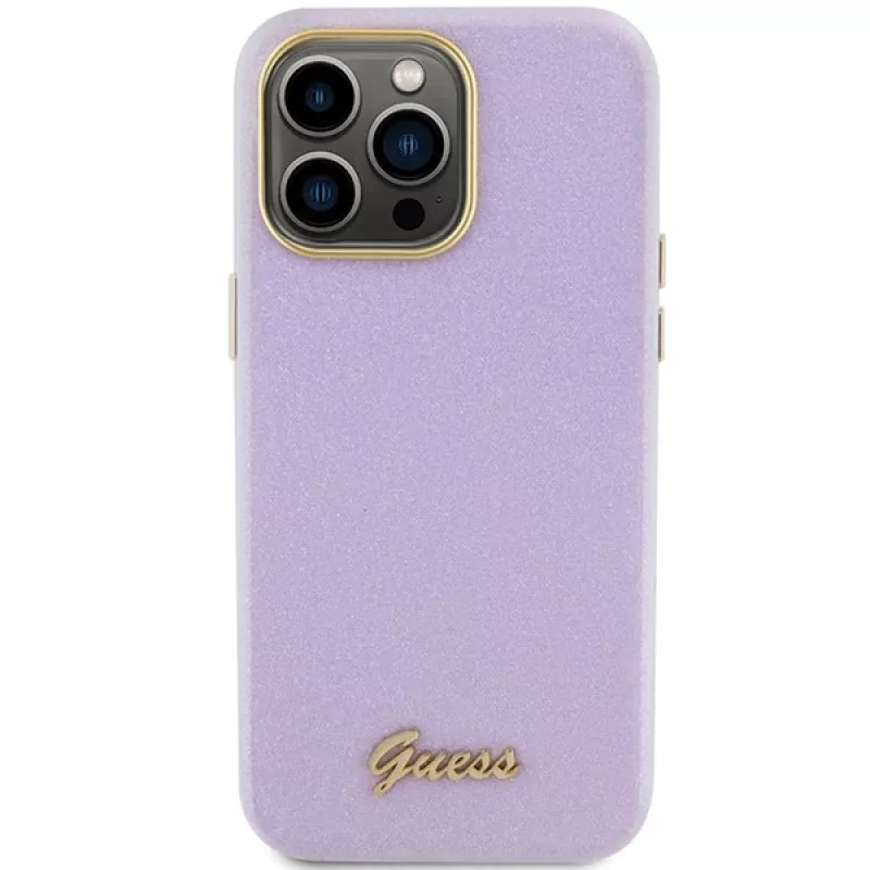 Guess GUHCP15LPGMCSL Glitter Glossy Script Hard Case für iPhone 15 Pro 6,1 inch Flieder