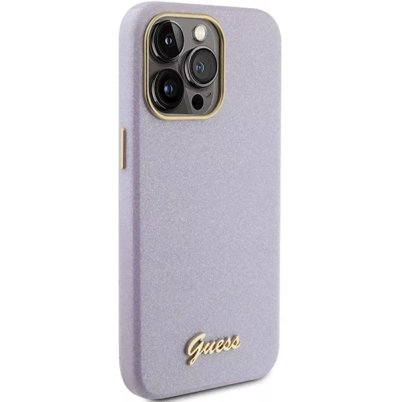Guess GUHCP15LPGMCSL Glitter Glossy Script Hard Case für iPhone 15 Pro 6,1 inch Flieder