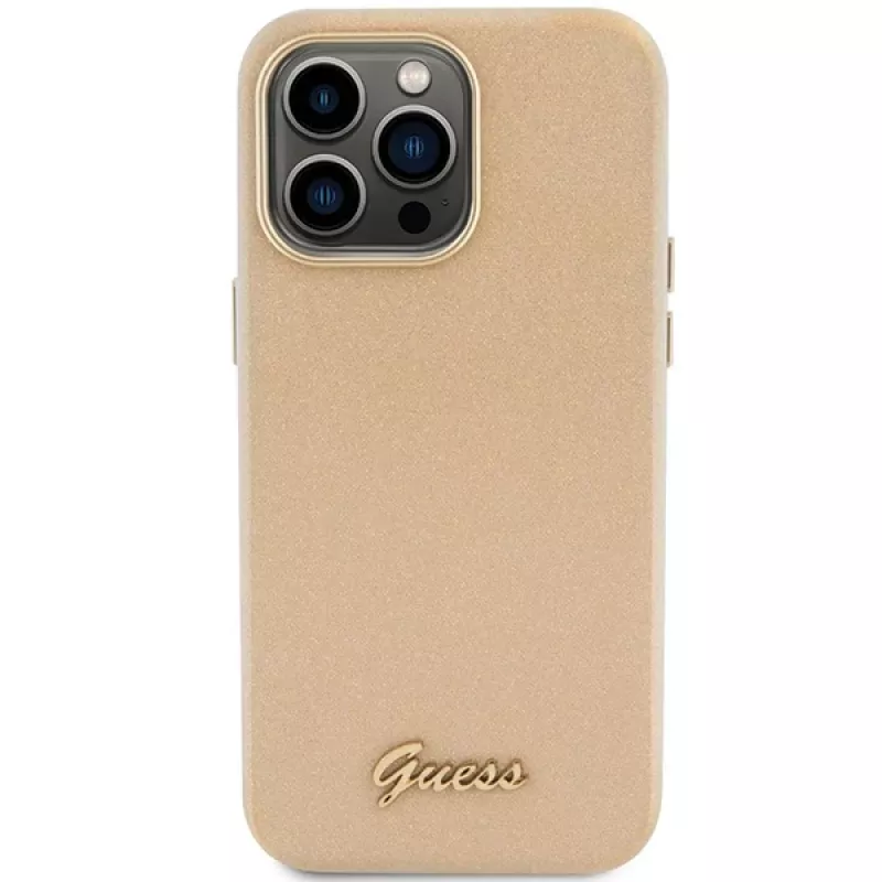Guess Glitter Glossy Script Hard Case für iPhone 15 Pro 6,1 inch Light Gold