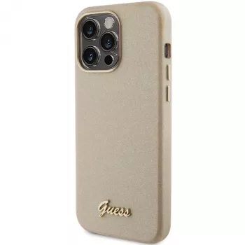 Guess GUHCP15XPGMCSD Glitter Glossy Script Hard Case für Apple iPhone 15 Pro Max 6,7 inch Light Gold