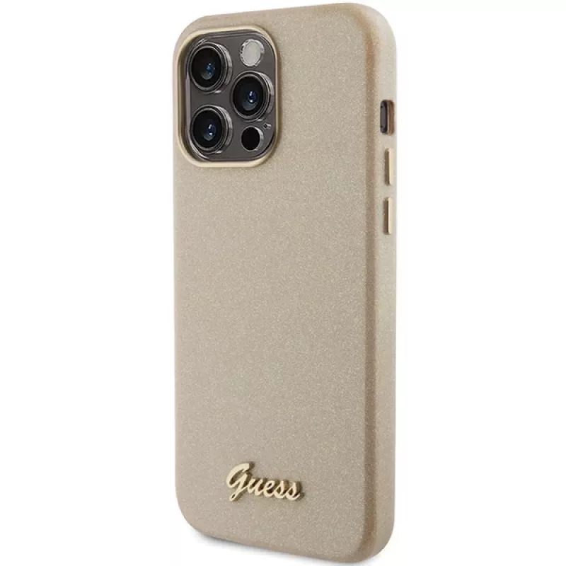 Guess GUHCP15XPGMCSD Glitter Glossy Script Hard Case für Apple iPhone 15 Pro Max 6,7 inch Light Gold