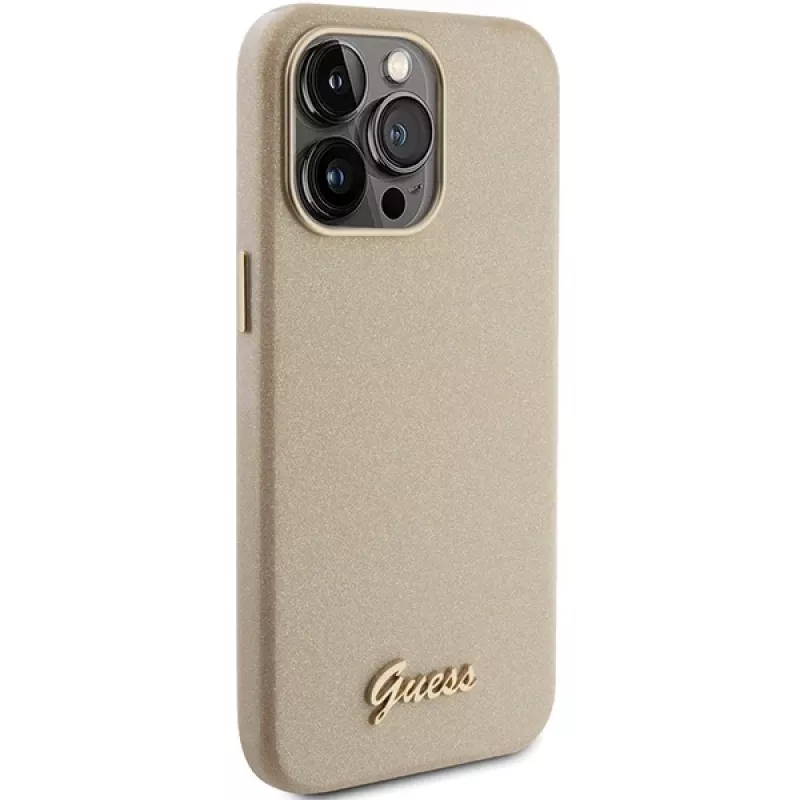 Guess GUHCP15XPGMCSD Glitter Glossy Script Hard Case für Apple iPhone 15 Pro Max 6,7 inch Light Gold