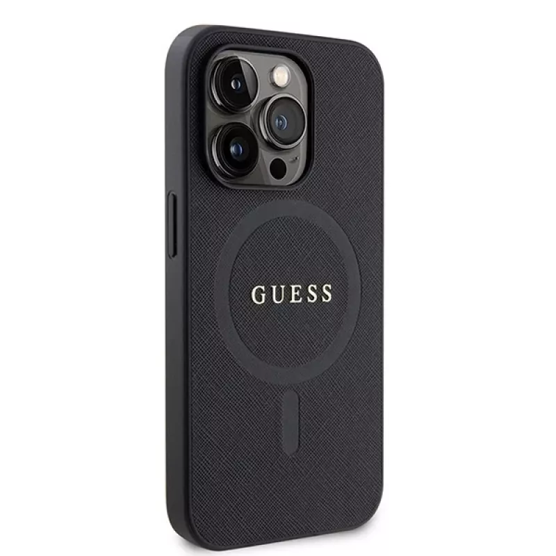GUESS Saffiano PU MagSafe Case für iPhone 15 Pro Schwarz