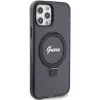 Guess GUHMP12MHRSGSK iPhone 12/12 Pro 6.1 Hard Case Ring Stand Script Glitter MagSafe Schwarz