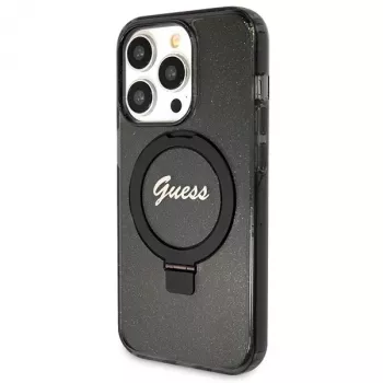Guess Script Glitter Collection Hardcase Ring Stand MagSafe für iPhone 13 Pro / 13 6.1 Schwarz