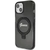 Guess GUHMP14SHRSGSK iPhone 14 / 15 / 13 6,1 inch Black Hardcase Ring Stand Script Glitter MagSafe
